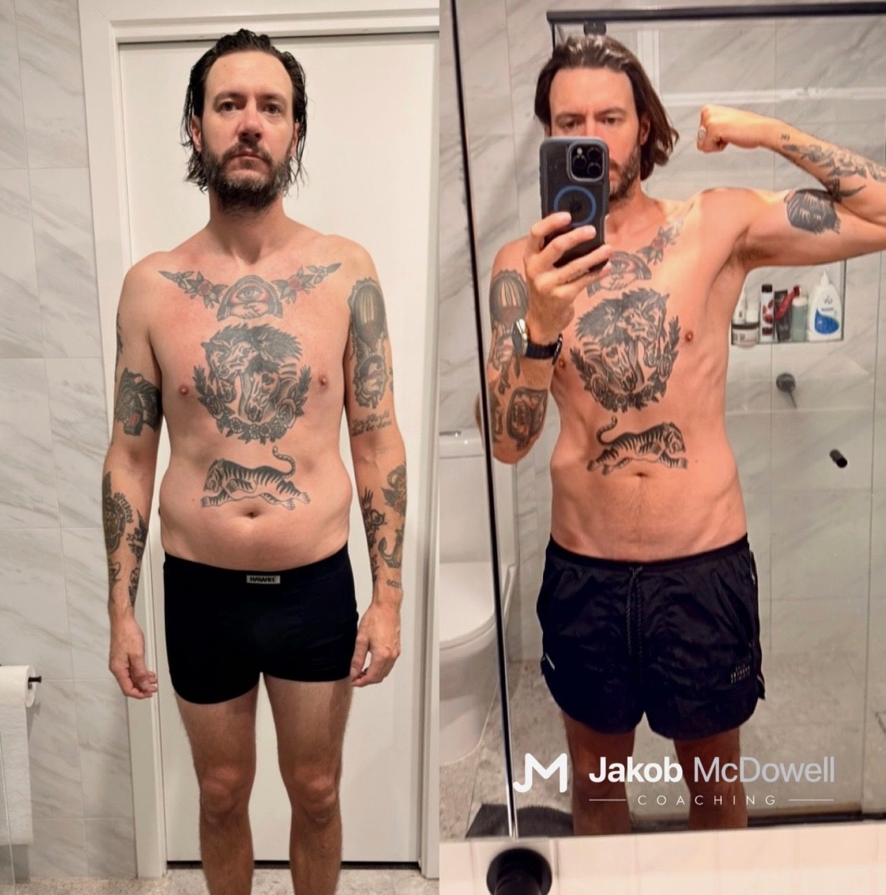 Lukas before and after, side by side, from his first 8 weeks of coaching